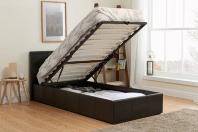 Save On Goods UK 3Ft Single Brown Faux Leather Ottoman Gas Lift Up Ottoman Storage Bed Frame. Faux Leather - image 1