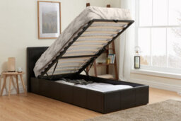 Save On Goods UK 3Ft Single Brown Faux Leather Ottoman Gas Lift Up Ottoman Storage Bed Frame. Faux Leather - thumbnail 1