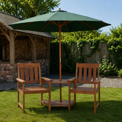 Samuel Alexander Rydal 2 Seater Wooden Love Seat & 2.7M Green Parasol Set - image 1