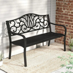 127Cm Black Outdoor Garden Patio Bench With Armrests - thumbnail 1