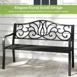 127Cm Black Outdoor Garden Patio Bench With Armrests - thumbnail 3