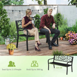 127Cm Black Outdoor Garden Patio Bench With Armrests - thumbnail 4