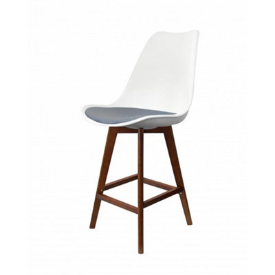 Fusion Living Soho White & Dark Grey Plastic Bar Stool With Dark Wood Legs - image 1