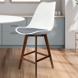 Fusion Living Soho White & Dark Grey Plastic Bar Stool With Dark Wood Legs - thumbnail 2