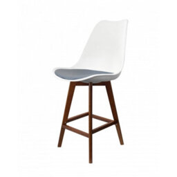 Fusion Living Soho White & Dark Grey Plastic Bar Stool With Dark Wood Legs - thumbnail 1
