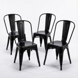 Fwstyle Bistro Set Of 4 Black Gloss Metal Chairs (H) 84 (W) 45.5 (D) 51Cm - thumbnail 2