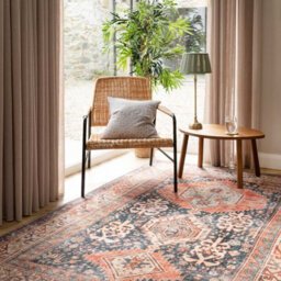 Loomed Distressed Navy Terracotta Persian Style Washable Non Slip Rug 240X330Cm - thumbnail 2