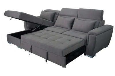 Interior Emporium Antonio Velvet Corner Sofa Bed With Storage & Usb - Universal Sofa - Left/right Sofa (Grey) - image 1