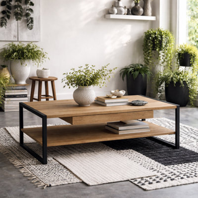 Wyld Haus Egtved Coffee Table - Black & Natural Oak Effect, 1 Drawer, 1100X400X600mm - image 1