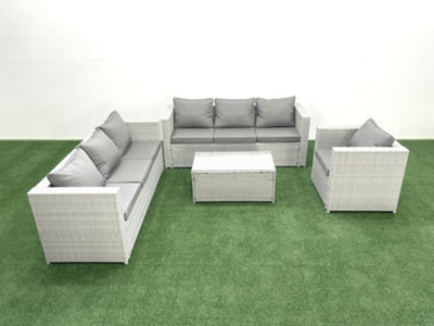 Fimous Wicker Pe Rattan Sofa Garden Furniture Set Armchair Oblong Coffee Table Light Grey - image 1