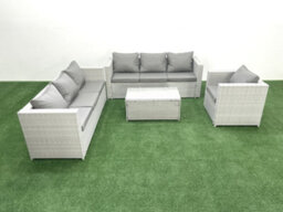 Fimous Wicker Pe Rattan Sofa Garden Furniture Set Armchair Oblong Coffee Table Light Grey - thumbnail 2