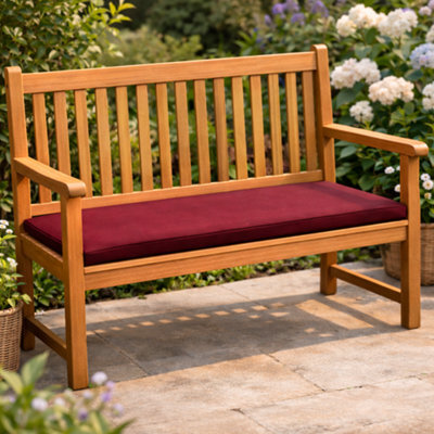 Nod Off 2 Seater Garden Bench Seat Pad 108X45X5Cm Water Resistant Foam Filled Cushion With Removable Zipped Cover - Burgundy