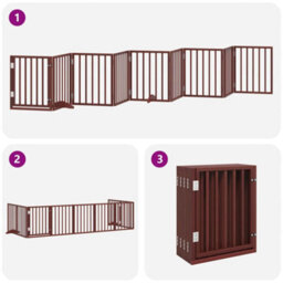 Walplus Brown Dog Gate With Door Foldable 9 Panels 450 Cm Poplar Wood - thumbnail 5