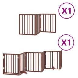 Walplus Brown Dog Gate With Door Foldable 9 Panels 450 Cm Poplar Wood - thumbnail 2