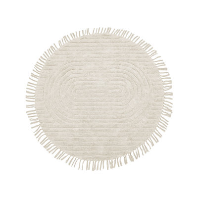 Beliani Beige Cotton Round Area Rug 140Cm Tufted With Fringe - image 1