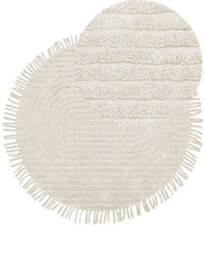 Beliani Beige Cotton Round Area Rug 140Cm Tufted With Fringe - thumbnail 3