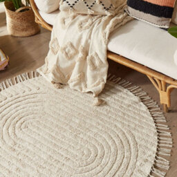 Beliani Beige Cotton Round Area Rug 140Cm Tufted With Fringe - thumbnail 2