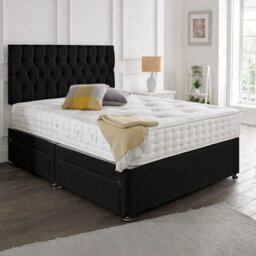 Dining Tables Beirut Matching Headboard Divan Set, 2 Drawer On Same Side With Sprung 1500 Comfort Mattress - Damask Fabric Black - King - thumbnail 1