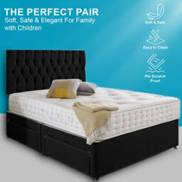 Dining Tables Beirut Matching Headboard Divan Set, 2 Drawer On Same Side With Sprung 1500 Comfort Mattress - Damask Fabric Black - King - thumbnail 2