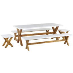 Beliani Garden Dining Set With Benches And Stools 8 Seater Olbia Concrete White - thumbnail 1