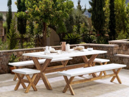 Beliani Garden Dining Set With Benches And Stools 8 Seater Olbia Concrete White - thumbnail 2