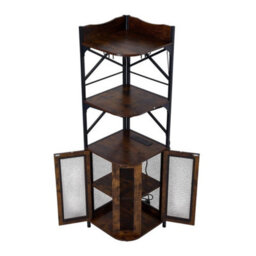 Vintage Corner Bar Cabinet Industrial Wine Cabinet With Led Light & Built In Uk Socket - thumbnail 4