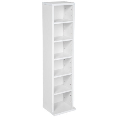 Tectake Cd Dvd Storage Tower Media Display Unit Adjustable Shelves Wood Effect 102 Cds Or 27 Dvds - White - image 1