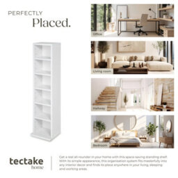 Tectake Cd Dvd Storage Tower Media Display Unit Adjustable Shelves Wood Effect 102 Cds Or 27 Dvds  - White - thumbnail 5