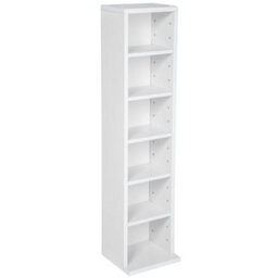 Tectake Cd Dvd Storage Tower Media Display Unit Adjustable Shelves Wood Effect 102 Cds Or 27 Dvds  - White