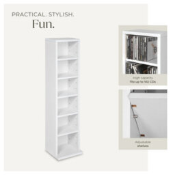 Tectake Cd Dvd Storage Tower Media Display Unit Adjustable Shelves Wood Effect 102 Cds Or 27 Dvds  - White - thumbnail 4