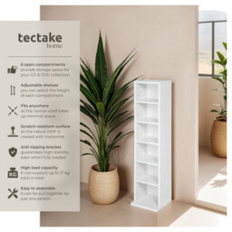 Tectake Cd Dvd Storage Tower Media Display Unit Adjustable Shelves Wood Effect 102 Cds Or 27 Dvds  - White - thumbnail 2