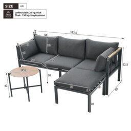 Fenchilin Garden Furniture Set L-Shaped Sofa With Coffee Table Footstool Patio Sectional Set - thumbnail 3