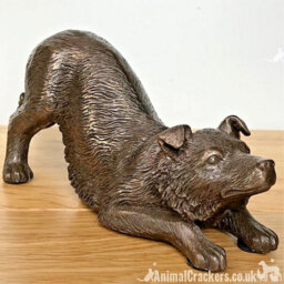 Animal Crackers Border Collie Figurine In Solid Cold Cast Bronze, Heavy Weight Dog Lover Home Decoration