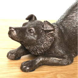 Animal Crackers Border Collie Figurine In Solid Cold Cast Bronze, Heavy Weight Dog Lover Home Decoration - thumbnail 4
