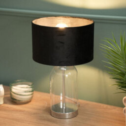 Valuelights Jessy Glass And Silver Chrome Metal Bedside Table Lamp With A Black Velvet Lampshade - thumbnail 5