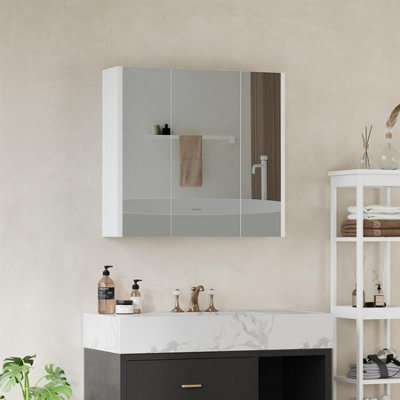 Avc Designs White Bathroom Wall Cabinet Storage Cupboard Mirror Wall Mounted With 3 Doors & Adjustable Shelves - image 1