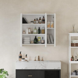 Avc Designs White Bathroom Wall Cabinet Storage Cupboard Mirror Wall Mounted With 3 Doors & Adjustable Shelves - thumbnail 2