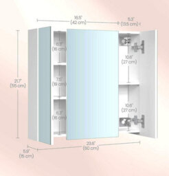 Avc Designs White Bathroom Wall Cabinet Storage Cupboard Mirror Wall Mounted With 3 Doors & Adjustable Shelves - thumbnail 9
