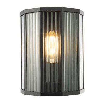 Happy Homewares Contemporary Outdoor Garden Half Lantern Wall Lamp With Clear Ribbed Glass - image 1