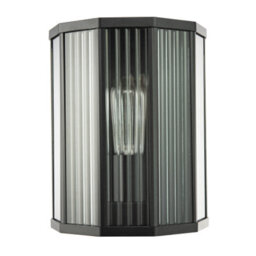 Happy Homewares Contemporary Outdoor Garden Half Lantern Wall Lamp With Clear Ribbed Glass - thumbnail 2