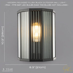 Happy Homewares Contemporary Outdoor Garden Half Lantern Wall Lamp With Clear Ribbed Glass - thumbnail 6