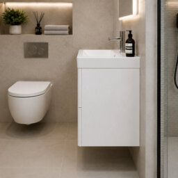 D Pro T Bathrooms Wall Hung Bathroom Sink Cabinet 500mm White With Curved Basin Soft Close Drawers - thumbnail 4