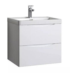 D Pro T Bathrooms Wall Hung Bathroom Sink Cabinet 500mm White With Curved Basin Soft Close Drawers - thumbnail 1