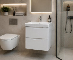 D Pro T Bathrooms Wall Hung Bathroom Sink Cabinet 500mm White With Curved Basin Soft Close Drawers - thumbnail 2