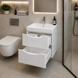 D Pro T Bathrooms Wall Hung Bathroom Sink Cabinet 500mm White With Curved Basin Soft Close Drawers - thumbnail 3