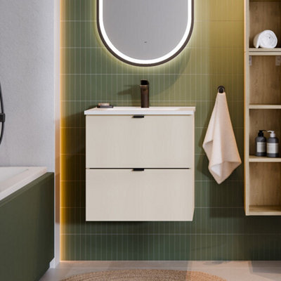 Heze Furniture Dalia 2 Drawer Bathroom Cabinet Vanity Unit 50Cm With Built-In Basin - Cashmere - image 1