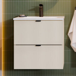 Heze Furniture Dalia 2 Drawer Bathroom Cabinet Vanity Unit 50Cm With Built-In Basin - Cashmere - thumbnail 3