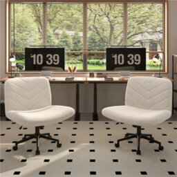 Ivory Swivel Accent Chair Ergonomic Home Office Desk Chair - thumbnail 3