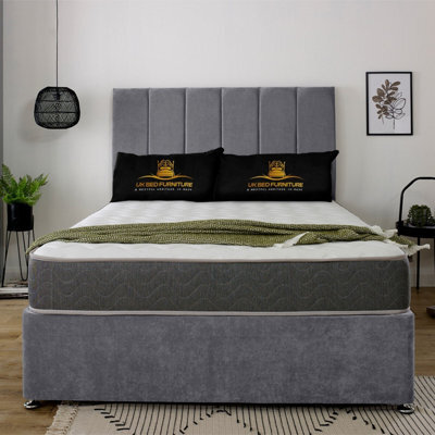 UKBEDFURNITURE Savannah Grey Plush  Divan Bed Base With 26 Inch Headboard - No Storage - image 1