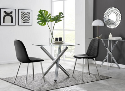 Furniturebox Uk Selina Round Dining Table And 2 Black Corona Silver Leg Chairs - image 1